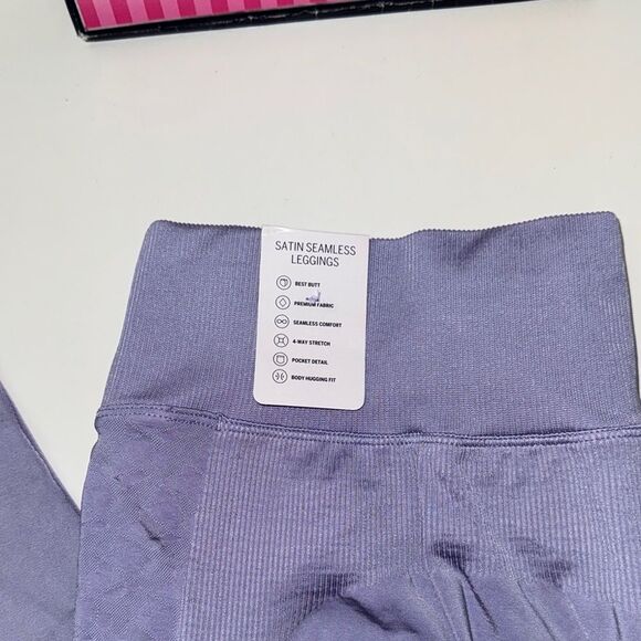 🔥PINK Victoria's Secret Purple High-Waisted SATIN SEAMLESS LEGGINGS Sz XXL New - Picture 2 of 6